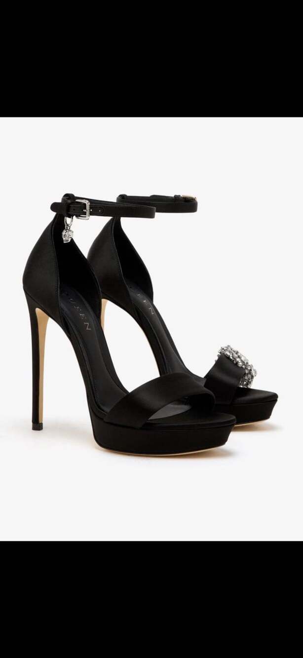 Alexander McQueen Jewel Satin Platform Sandals Black EU 37 – MSRP $1,350
